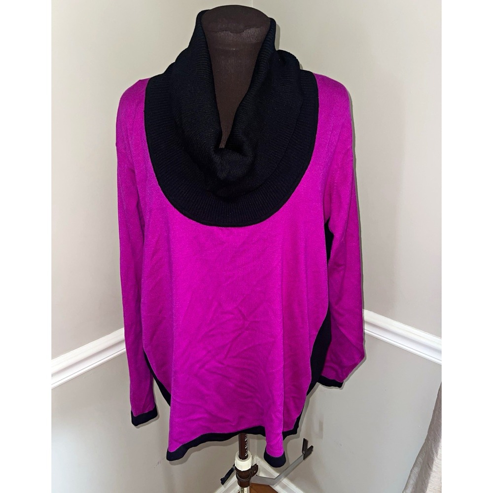 Avenue Purple Black Colorblock Cowl Neck Pullover Sweater Plus 26/28 New